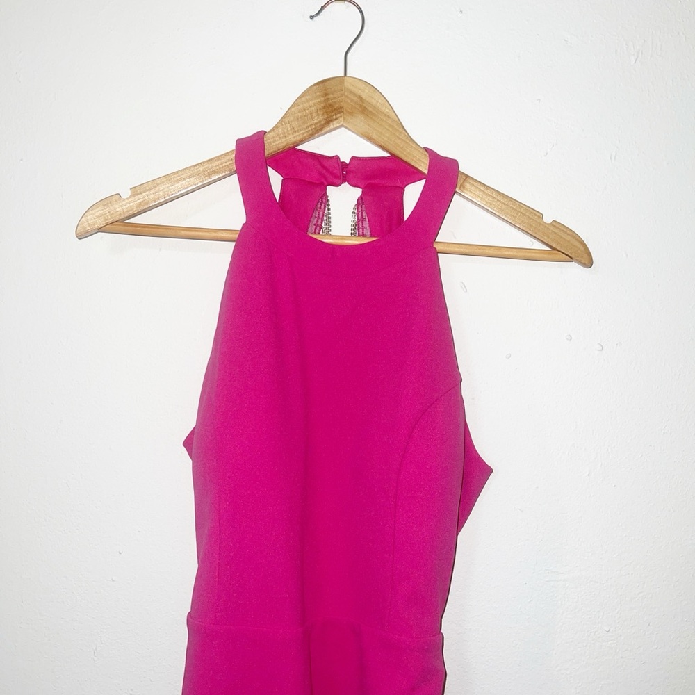 Sincerely Jules hot pink glitter fringe open back high neck mini dress - Picture 2 of 13
